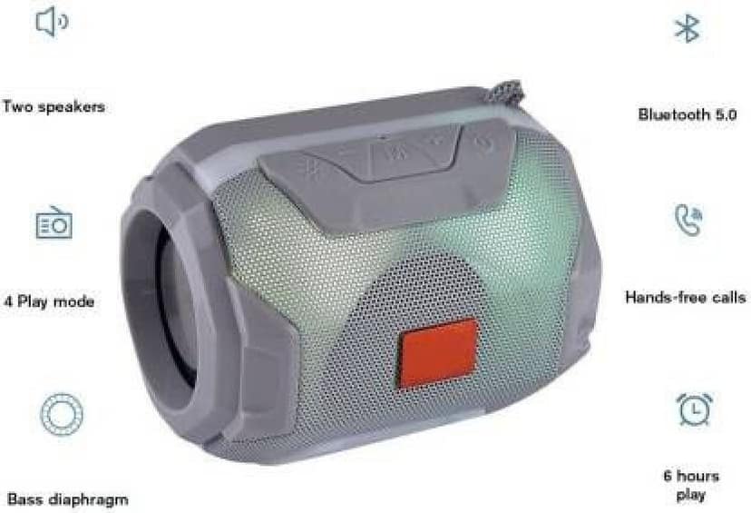 Wireless Bluetooth Speaker with Mic, FM Radio, AUX, USB, TF Support and 6Hrs Playtime - Hands-Free Calling and Rechargeable Battery Color - Grey view 2