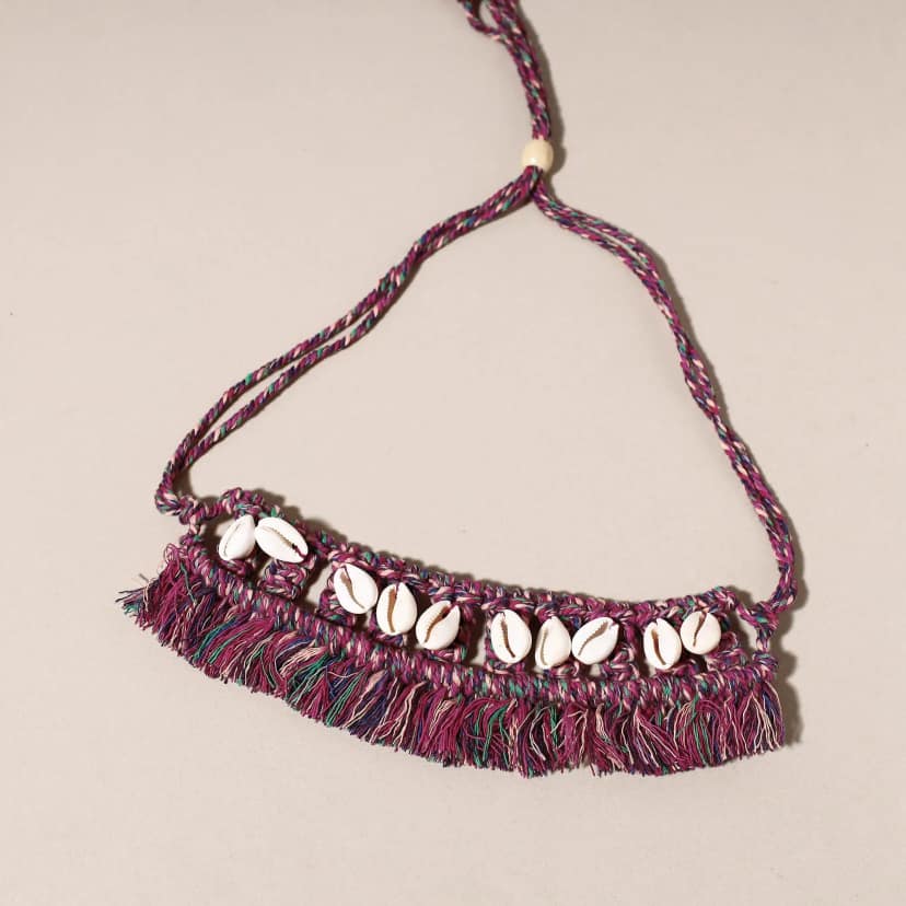 Pink Thread & Seashell Handmade Macrame Choker view 3