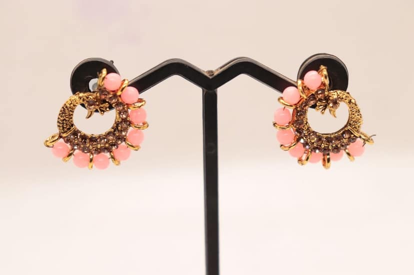 "Stunning Pink Peacock Earrings with Rhinestones - Perfect for Weddings and Special Occasions"