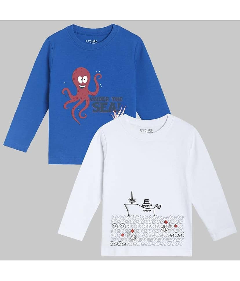 ETCHED DESIGN Pack of 1 Boys Cotton T-Shirt ( Multicolor )