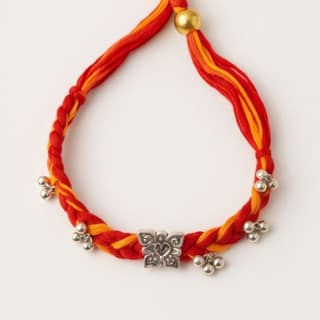 Handcrafted Orange & Red Braided Butterfly Thread Bracelet (1 piece)