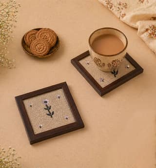 Framed Zardozi Floral Jute Coasters
