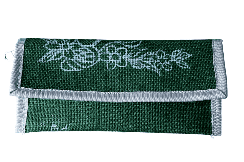 Green Jute Wallet with Floral Print