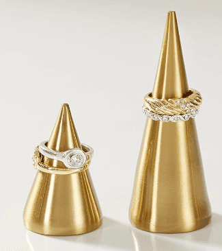 Brass Ring Holder Cone for Jewelry - Chrome Silver Solid Weighted Metal Cones Set for Rings Display and Bedroom Decorations - Aesthetic Accessories Decor Organizer Paper Weight view 2