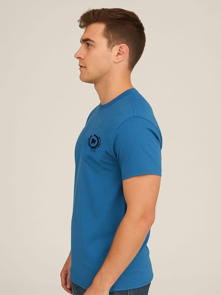 Cotton Blue Plain Round neck T-Shirt