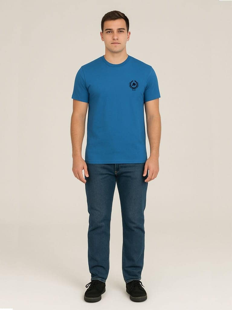 Cotton Blue Plain Round neck T-Shirt view 4