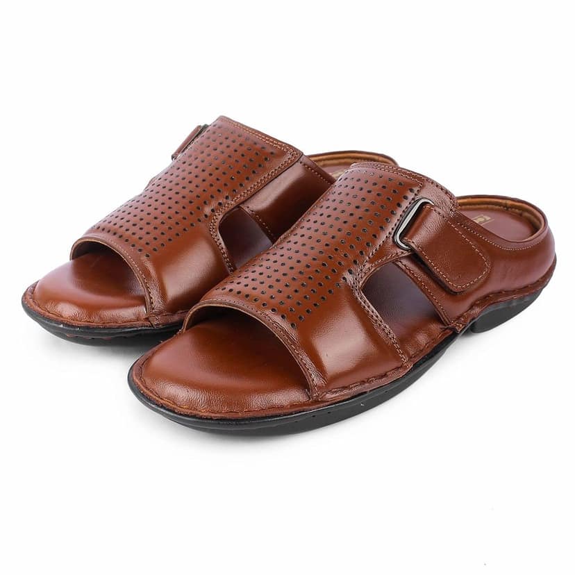 FEATHER LEATHER Men's Genuine Leather Comfortable & Fashionable Flip Flops Slipper | Comfortable Casual Indoor / Outdoor / Footwear Slippers view 5