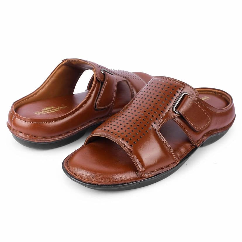 FEATHER LEATHER Men's Genuine Leather Comfortable & Fashionable Flip Flops Slipper | Comfortable Casual Indoor / Outdoor / Footwear Slippers view 6