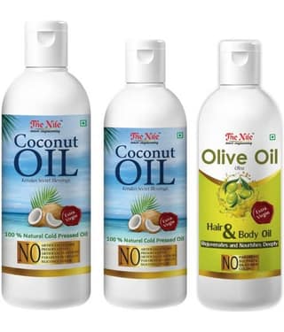 The Nile Coconut Oil 200 Ml + 100 ML (300 ML) + Olive Oil 100 ML 400 mL Pack of 3