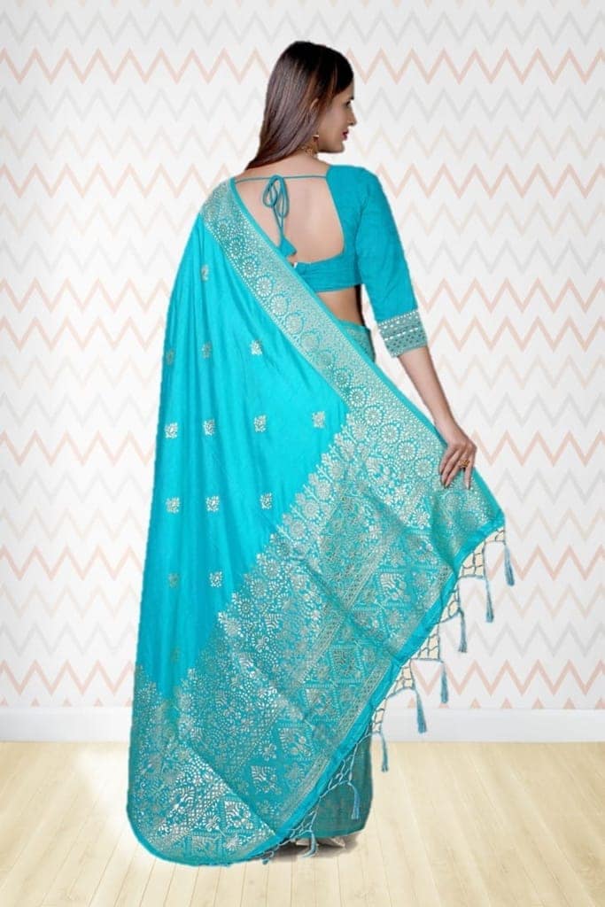 Sea Green Dola Silk Saree view 2