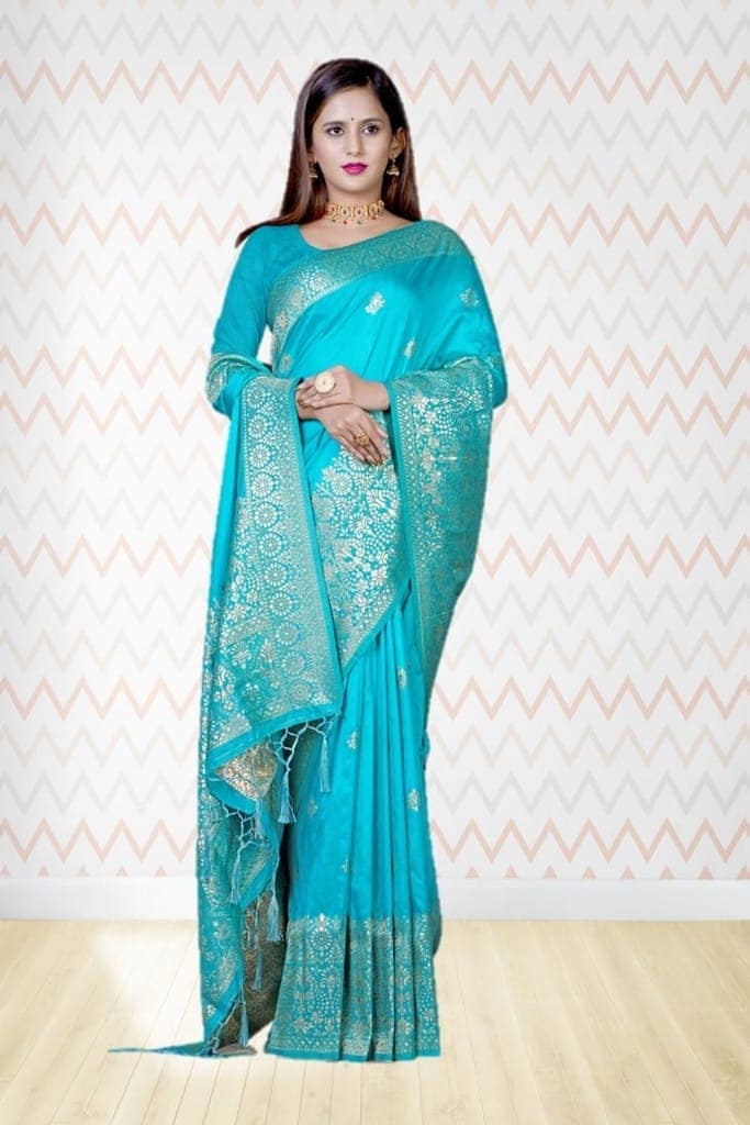 Sea Green Dola Silk Saree view 3