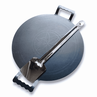 NAKSHATHRA - Pure Iron - Flat Model, Double Handle - Iron Tawa with Turner - 11 Inch - For Paper Roast, Dosa, Roti