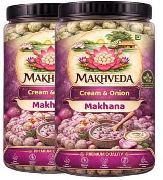 MAKHVEDA - Superfood Cream & Onion Makhana | Roasted Fox Nuts | Crunchy & Creamy Flavour | Healthy Snack | Low Calorie, High Protein, Gluten Free | Premium Lotus Seeds