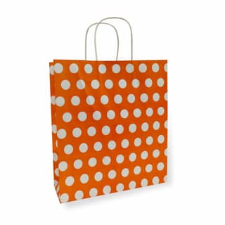 Orange Polka Dot Printed Party Paper Gift Bags, Ideal For Kids Birthday Party, Wedding Party, Office Party, Christmas Party & Festive Holiday Party (Size: 9.4x8.3x3 inch) - 12