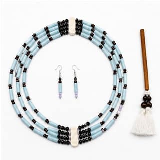 Artisanal Multi-Layered Beaded Necklace Set with Earrings and Hair Stick