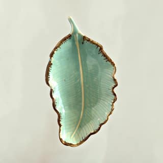 Ceramic Green Leaf Shaped Serving Tray