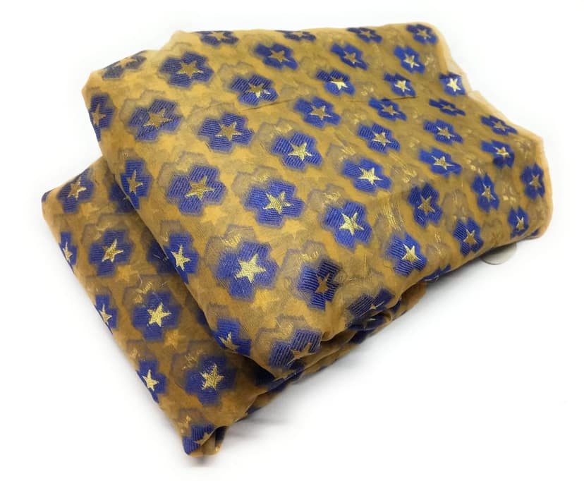 Women Chanderi Blend Cotton Banarasi Fabric - Golden With Jacquard Work | Perfect for Blouse, Ethnic Wear, Evening Gowns, and Home Decor view 2