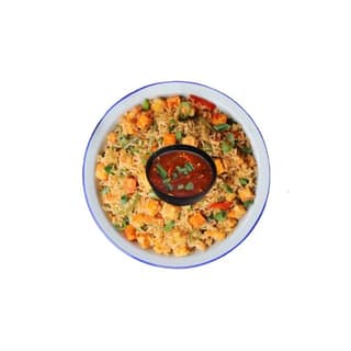 Veg Pan Fried Rice with Gravy