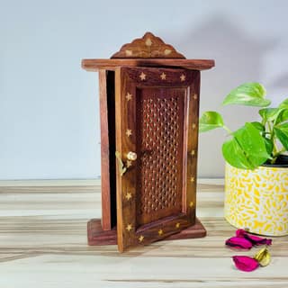 Homefrills Handicraft Premium Sheesham Wood Key Holder-Square Design Key Chain Holder Key Stand ,Key Hanger,Multipurpose,Key HookRackOrganise for Home, Shop, Store & Office