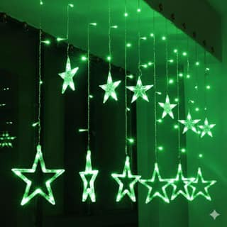 GLOWSERIE Premium Quality Green Star Shaped Hanging LED Lights for Christmas and Celebration Decor