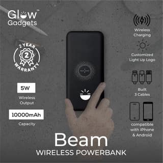 Glow Gadgets Beam 10000 mAh Wireless Powerbank with Inbuilt Cables