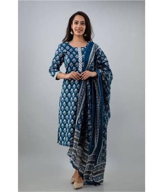 Jaipuri Collection - Navy Cotton Women's Straight Kurti ( Pack of 1 )