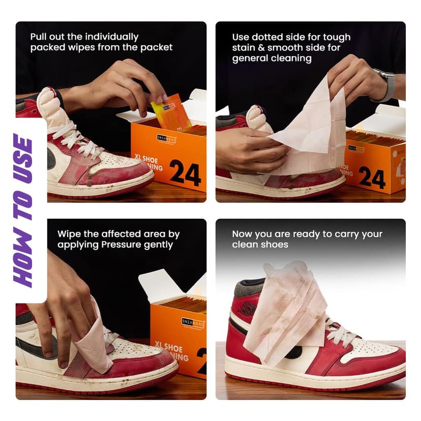 SNEAKARE Premium XL Shoe Cleaning Wipes (20x20 cm) – Travel-Friendly, Quick Drying, Mess-Free Wipes for Instant Sneaker Care, Sneaker Wipes (Pack of 24) view 6