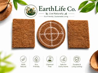 Earthlife Co. Coconut coir Scrub Pad Pack Of 5 ( 2 Circular and 3 Rectangular) | Eco-Friendly | Plastic-Free