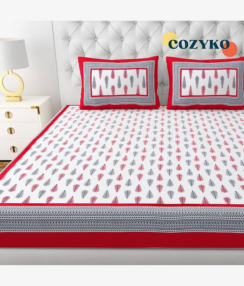 COZYKO Cotton 1 Double King Bedsheet with 2 Pillow Covers ( Multicolor ) view 2