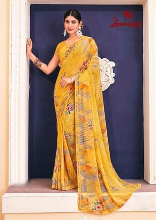 Digital Printed Georgette Saree in Yellow