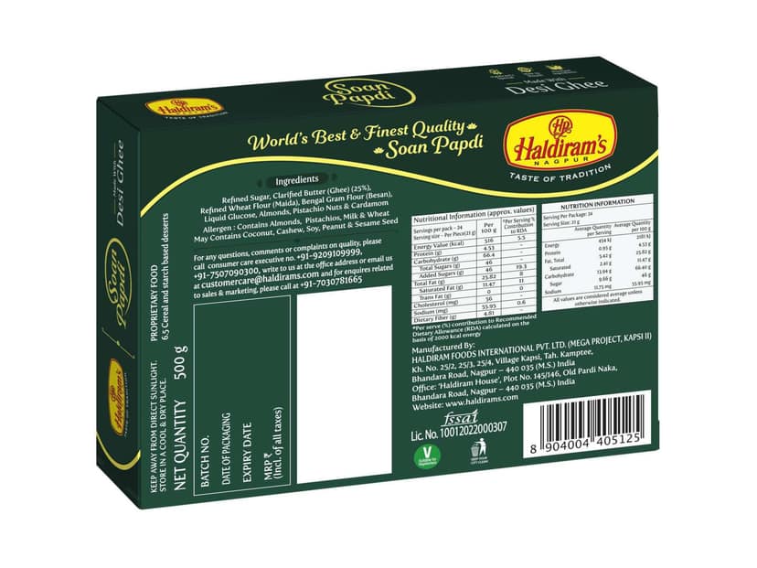 Haldiram's Soan Papdi (Desi Ghee) Packed Sweets - 500 Gm - Pack of 2 view 2