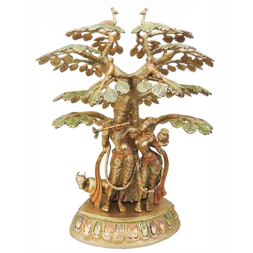 Brass Tree Radha Krishna With Cow Idol - Handcrafted Brass Statue, Height : 19.4 Inch (BSMAS828 C) view 2