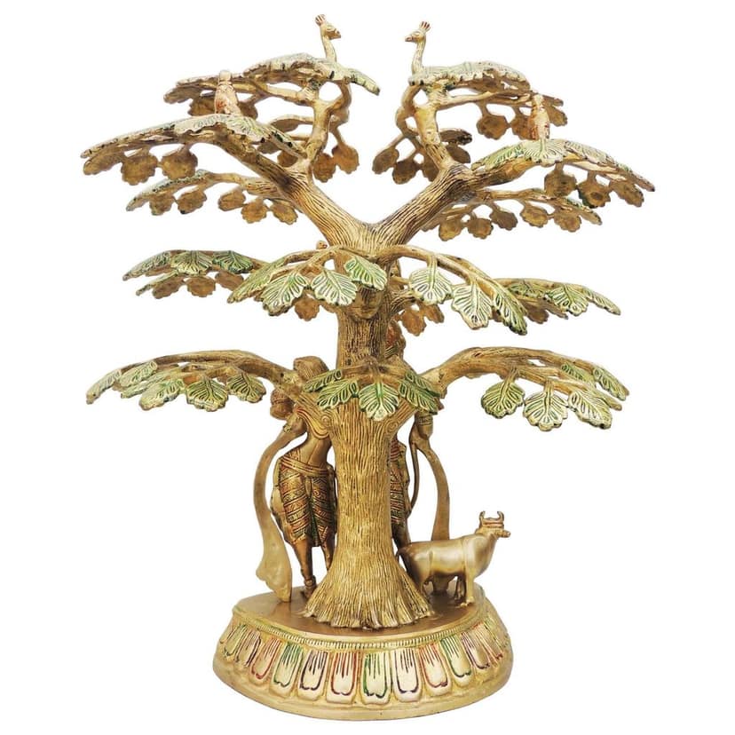 Brass Tree Radha Krishna With Cow Idol - Handcrafted Brass Statue, Height : 19.4 Inch (BSMAS828 C) view 3