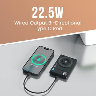Portronics PowerShutter Air 10K 10000mAh 15W Wireless Magnetic Fast Charging Powerbank, In Built Type Cable,22.5W Type C PD Output,Light Weight,Compatible with iPhone 12 Above,Other Qi Enabled Devices