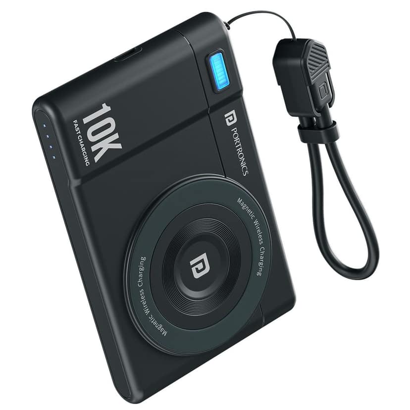 Portronics PowerShutter Air 10K 10000mAh 15W Wireless Magnetic Fast Charging Powerbank, In Built Type Cable,22.5W Type C PD Output,Light Weight,Compatible with iPhone 12 Above,Other Qi Enabled Devices view 2