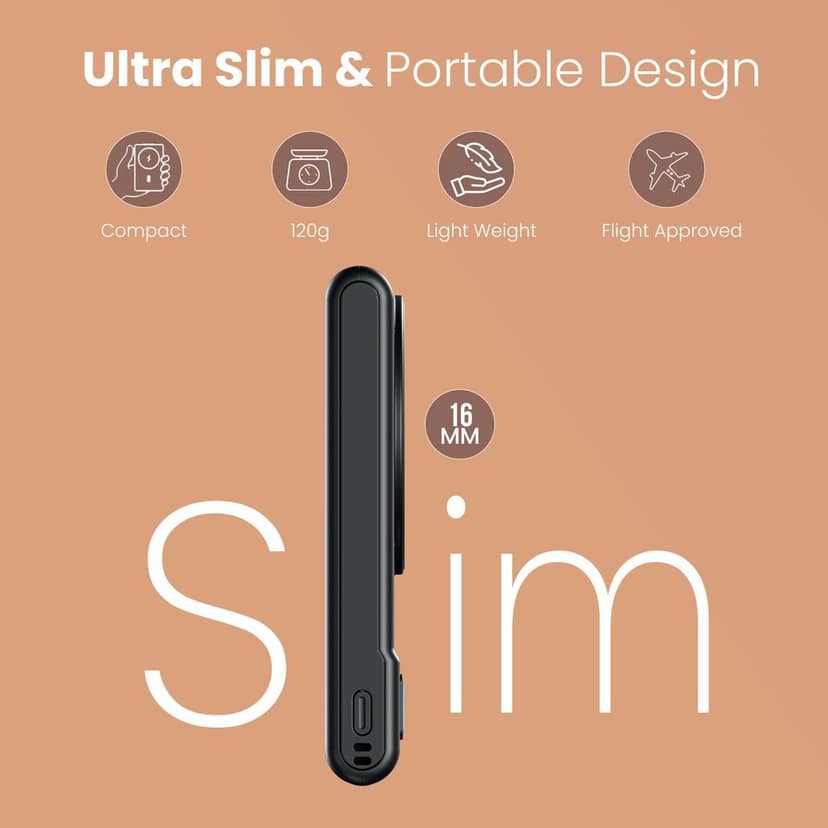 Portronics PowerShutter Air 10K 10000mAh 15W Wireless Magnetic Fast Charging Powerbank, In Built Type Cable,22.5W Type C PD Output,Light Weight,Compatible with iPhone 12 Above,Other Qi Enabled Devices view 3