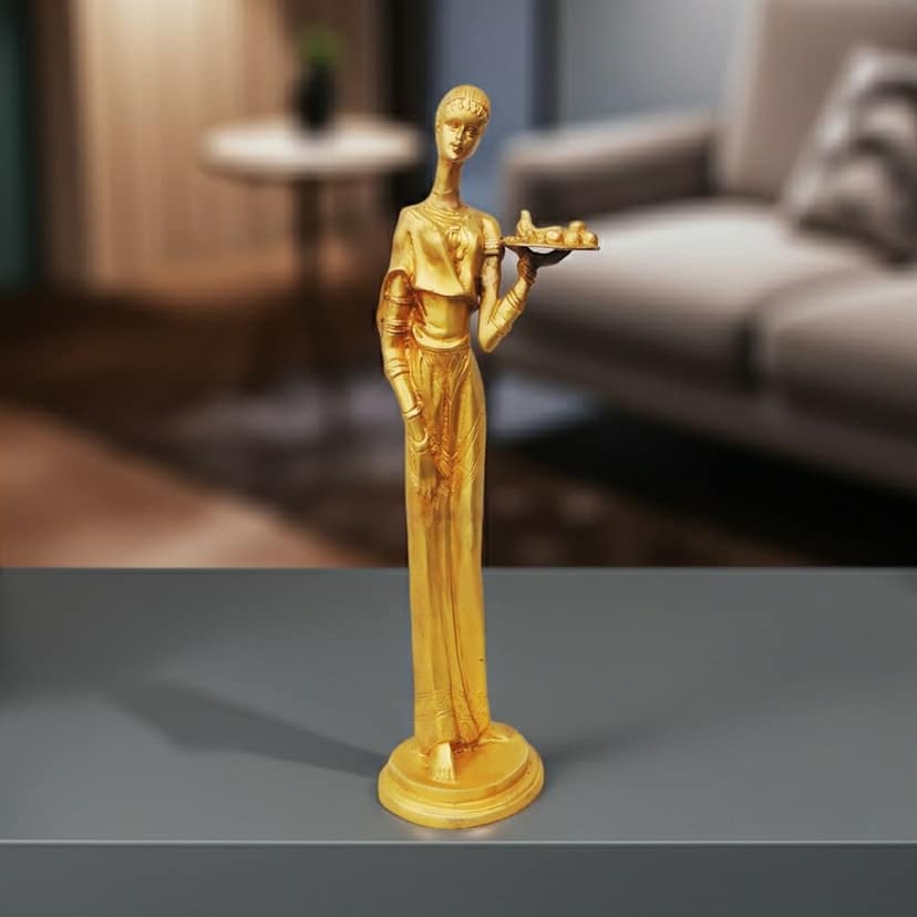 Brass Showpiece Lady With Fruits Statue, Height : 19 Inch (BSMAS854 C)
