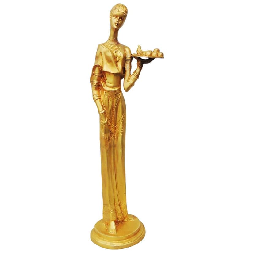 Brass Showpiece Lady With Fruits Statue, Height : 19 Inch (BSMAS854 C) view 2