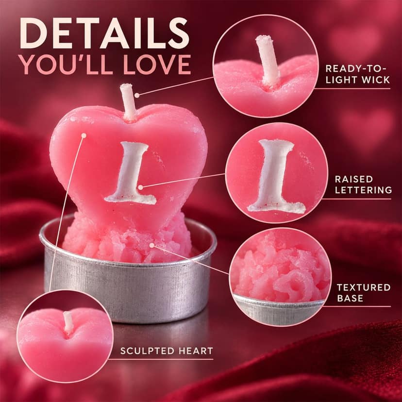 Heart Shaped LOVE Tealight Candles for Romantic Table Decoration (12 Pc Set) view 3