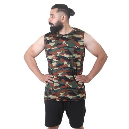 Men's Gym Sleeveless T-Shirt Camouflage Brown - Drifit, Quick Dry Sports Tank Top, Sando Vest view 6