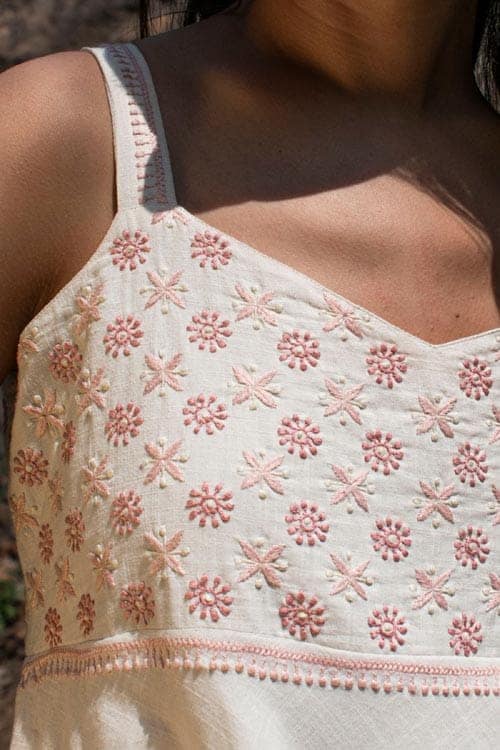 Avani Chikankari Off White Pure Cotton Strappy Dress view 5