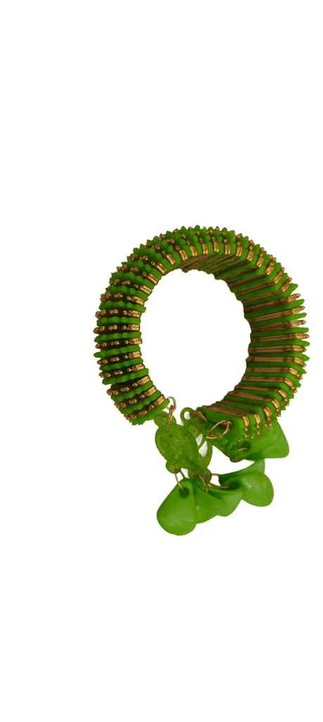 Green Lac Bangles with Golden Beads and Bells for Women view 2