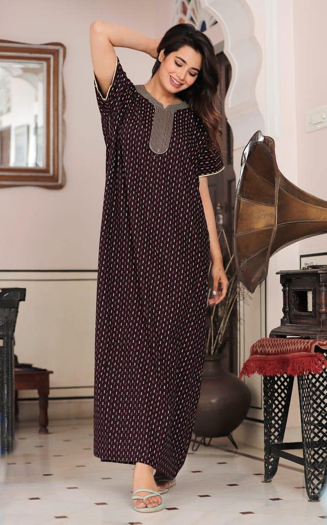 Women's Black Cotton Printed Kaftan Dress view 3