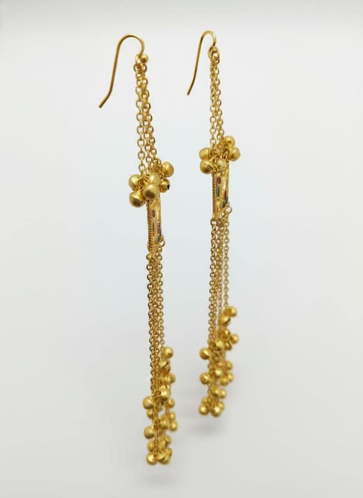 Gold Plated - Traditional Jhumka Earrings for Women | Antique Temple Design Long Dangler Earrings view 5