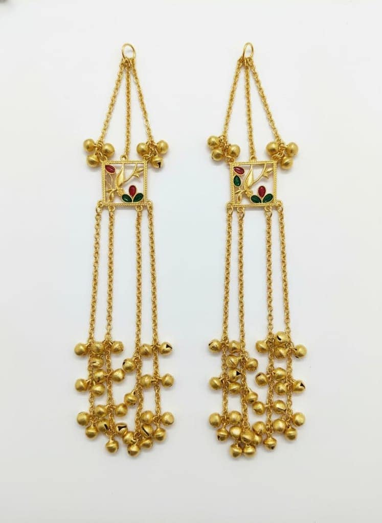 Gold Plated - Traditional Jhumka Earrings for Women | Antique Temple Design Long Dangler Earrings view 6