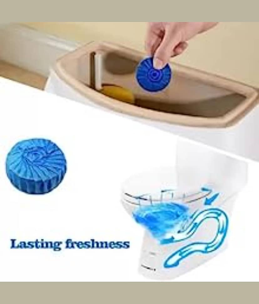 Radhe Creation (Pack 1 - 10pc) toilet cleaners tablets, toilet cleaners, toilet flush cleaner, toilet drainage cleaner, Toilet Cleaner Tablets – Blue Flush, Long-Lasting Freshness, Stain & Germ Removal, Deodorizing WC Cleaner Blocks view 10