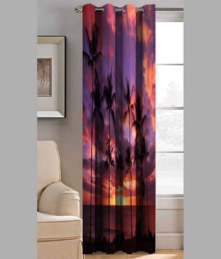 BELLA TRUE Abstract Printed Semi-Transparent Eyelet Curtain 7 ft ( Pack of 1 ) - Multicolor