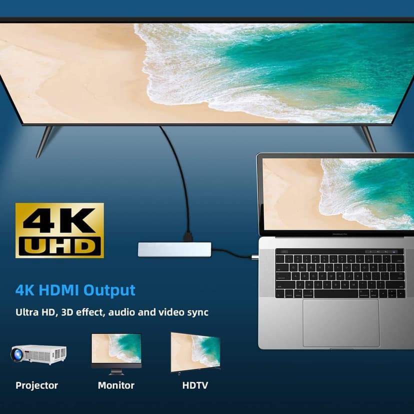 AUSHA 8-in-1 USB-C Hub Adapter 4K HDMI, 100W PD, Ethernet & SD/TF Card Reader – Multiport USB C Extension Dock for MacBook, Laptop, iPad, Surface view 6