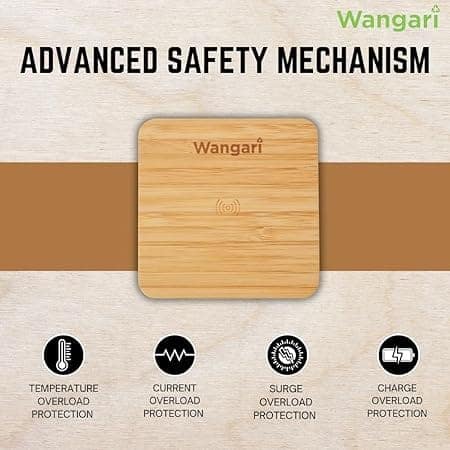 Wangari Pine 15W Square Bamboo Wireless Charger with USB Hub view 3