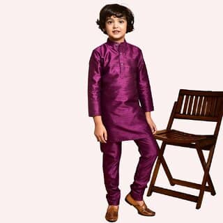 PrintCultr Boys Solid Pure Silk Kurta and Pyjama Set (Purple)